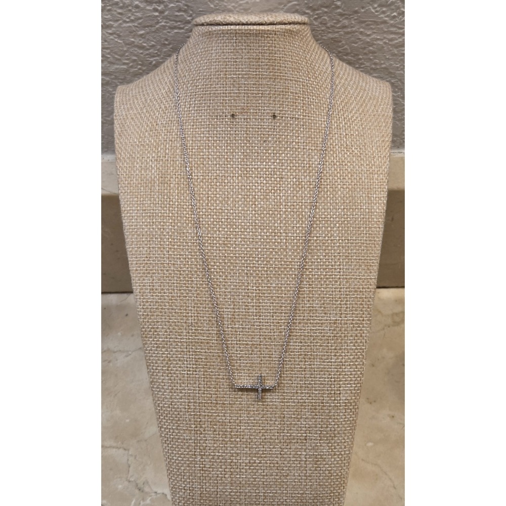 Sterling Silver Paved Cross Pendant Necklace 925 18"